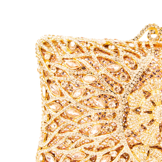 Rose Studded Crystal Work Metallic Frame Beautiful Deep Colour Handbags