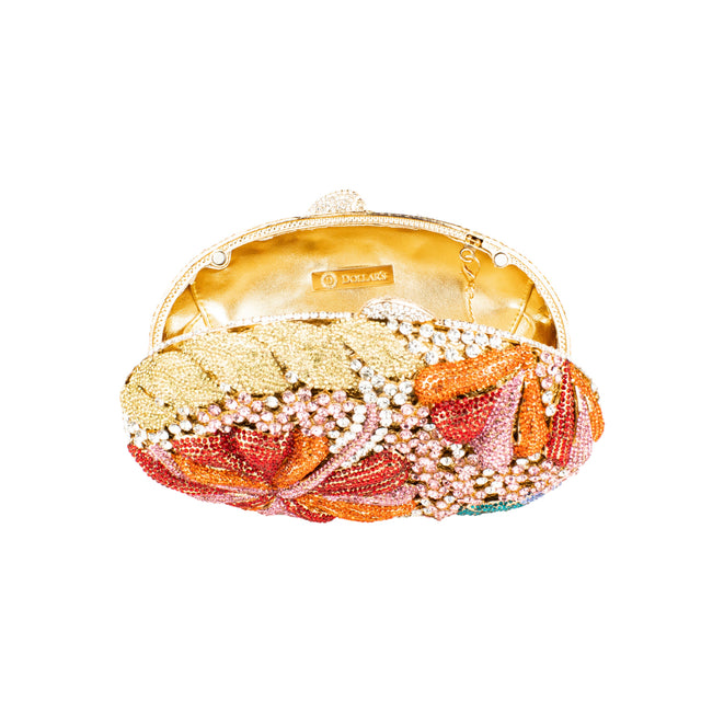 Gold Multicolour Studded Crystal Work Handbags