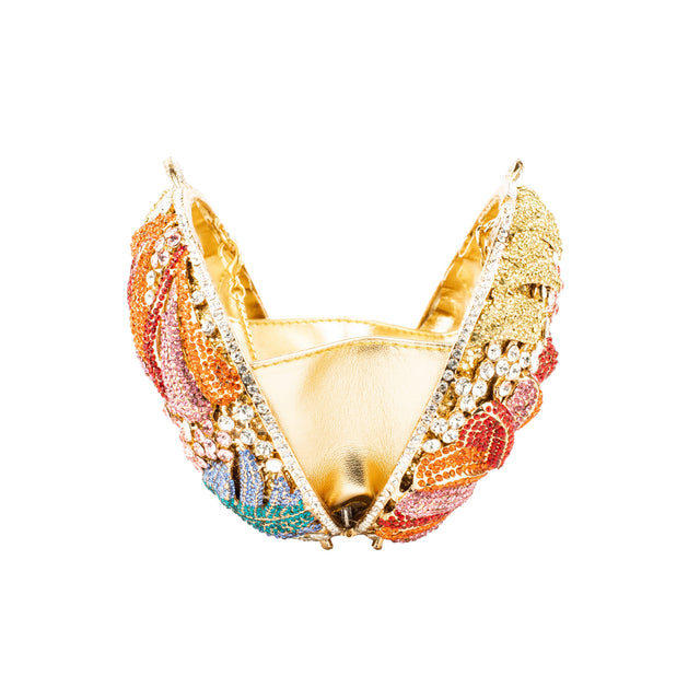 Gold Multicolour Studded Crystal Work Handbags