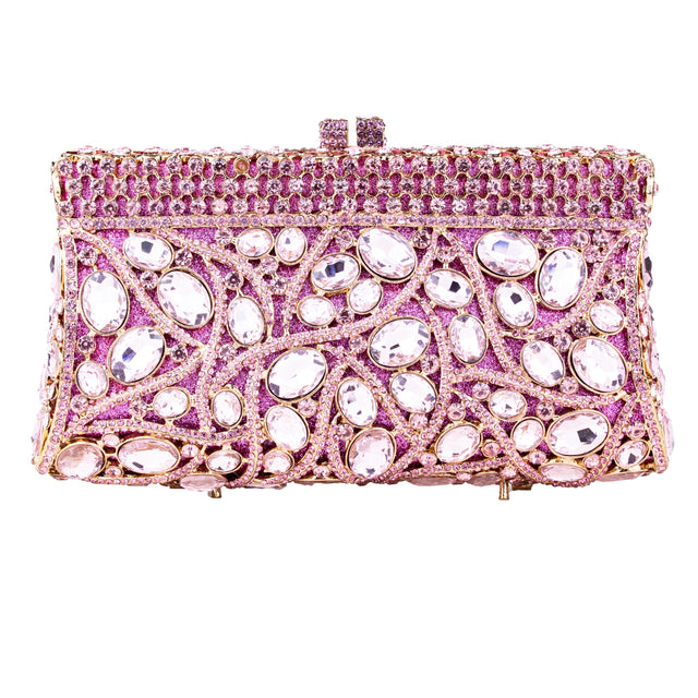 Pink Studded Crystal Work Metallic Frame Beautiful Deep Colour Handbags