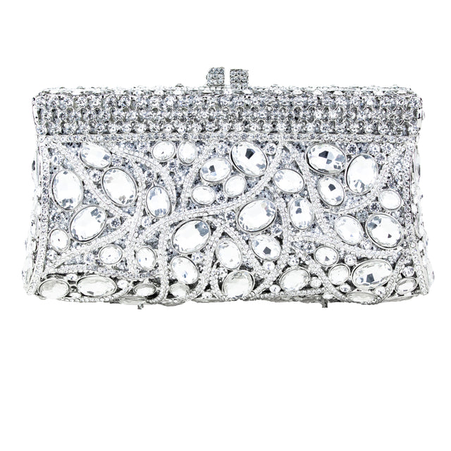 Silver Studded Crystal Work Metallic Frame Beautiful Deep Colour Handbags