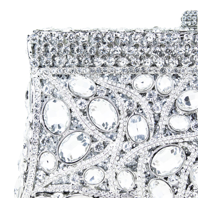 Silver Studded Crystal Work Metallic Frame Beautiful Deep Colour Handbags