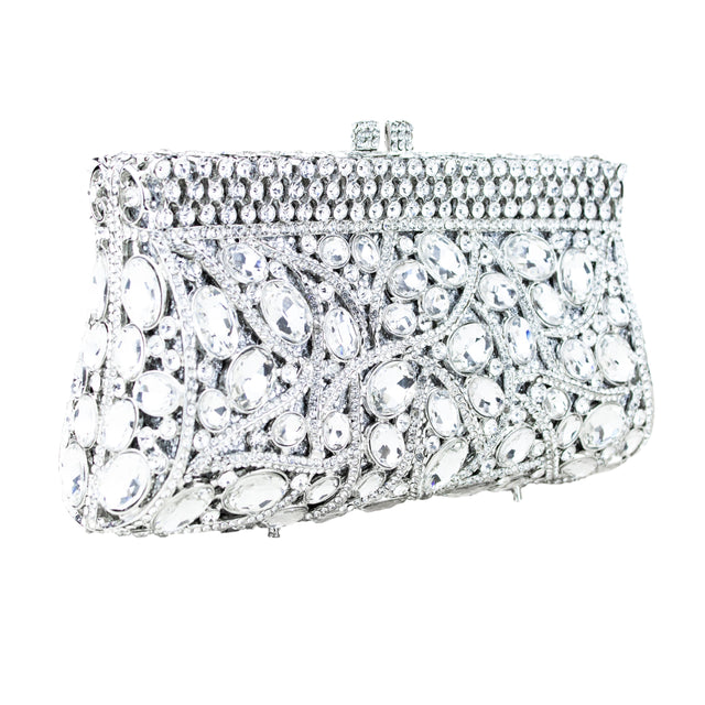 Silver Studded Crystal Work Metallic Frame Beautiful Deep Colour Handbags