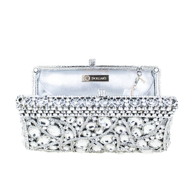 Silver Studded Crystal Work Metallic Frame Beautiful Deep Colour Handbags
