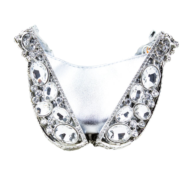 Silver Studded Crystal Work Metallic Frame Beautiful Deep Colour Handbags