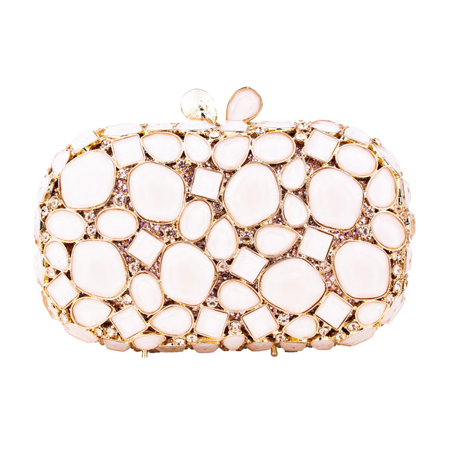 Rose Studded Crystal Work Metallic Frame Beautiful Deep Colour Handbags