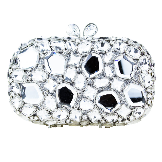 Silver Studded Crystal Work Metallic Frame Beautiful Deep Colour Handbags