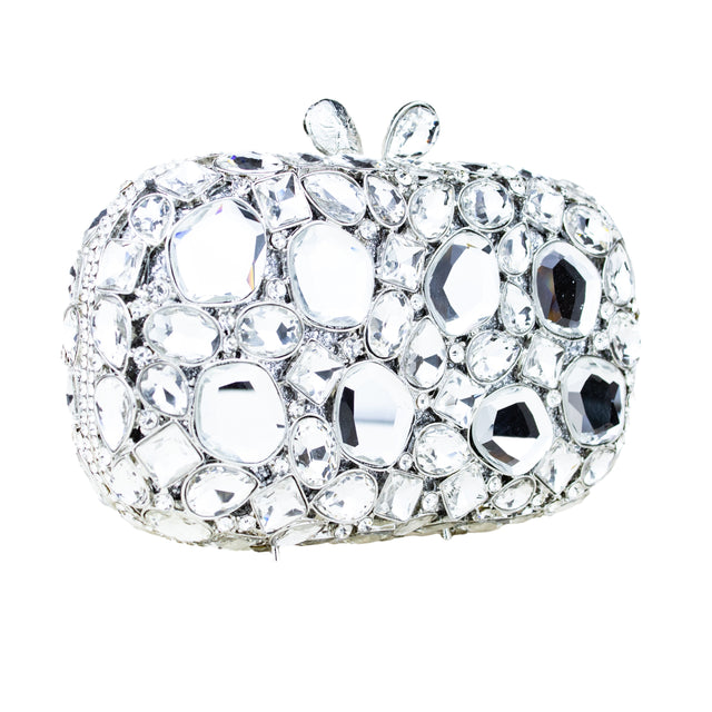 Silver Studded Crystal Work Metallic Frame Beautiful Deep Colour Handbags