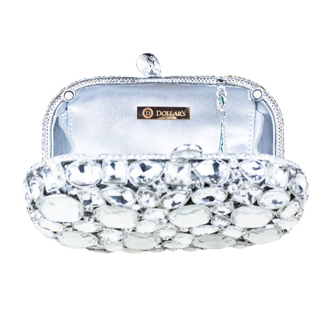 Silver Studded Crystal Work Metallic Frame Beautiful Deep Colour Handbags