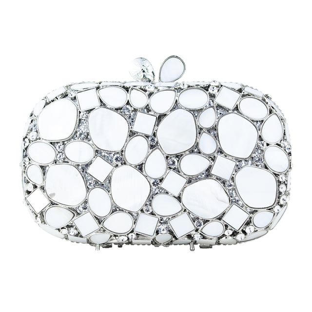 White Studded Crystal Work Metallic Frame Beautiful Deep Colour Handbags