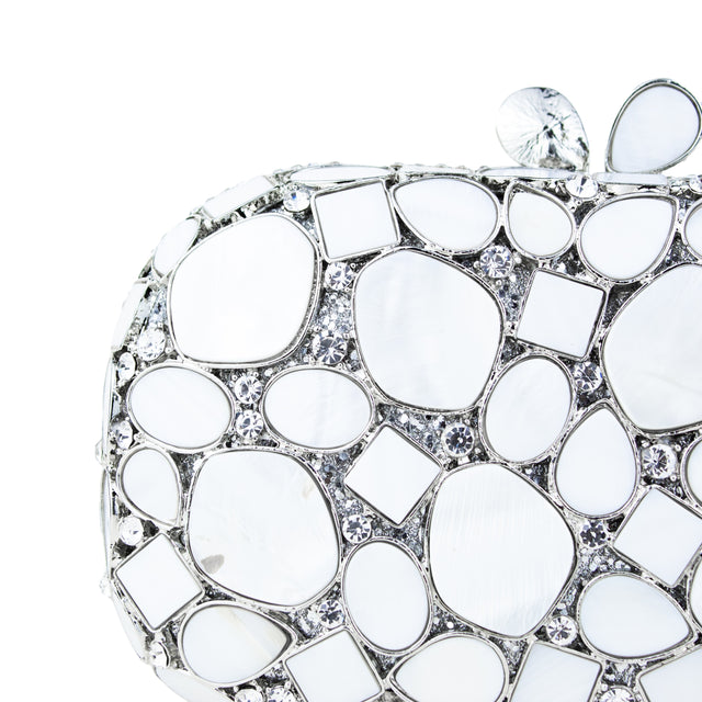 White Studded Crystal Work Metallic Frame Beautiful Deep Colour Handbags