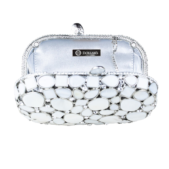 White Studded Crystal Work Metallic Frame Beautiful Deep Colour Handbags