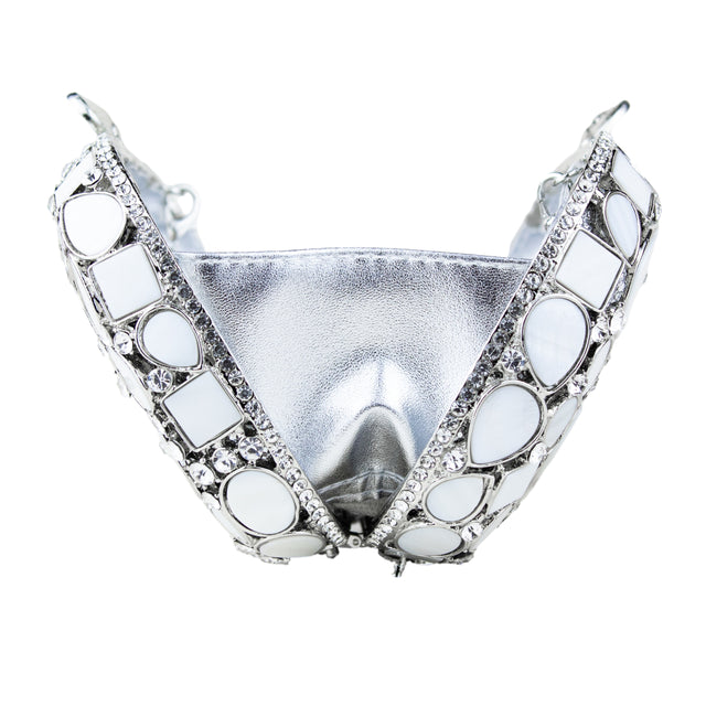 White Studded Crystal Work Metallic Frame Beautiful Deep Colour Handbags