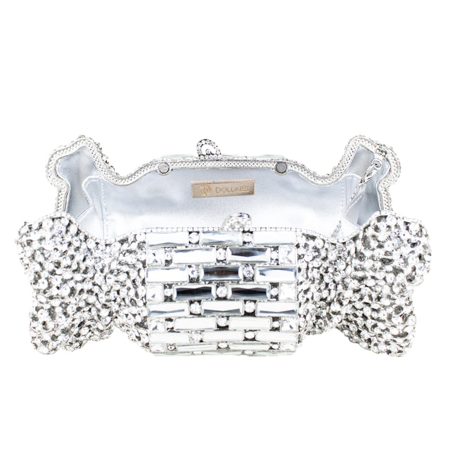 Silver Studded Crystal Work Metallic Frame Beautiful Deep Colour Handbags
