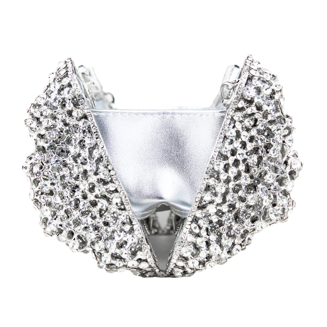 Silver Studded Crystal Work Metallic Frame Beautiful Deep Colour Handbags
