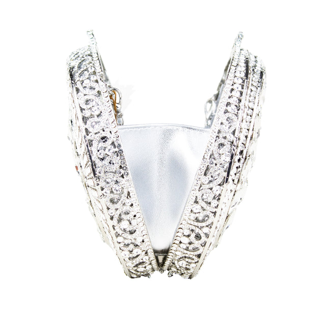 Silver Studded Crystal Work Metallic Frame Beautiful Deep Colour Handbags