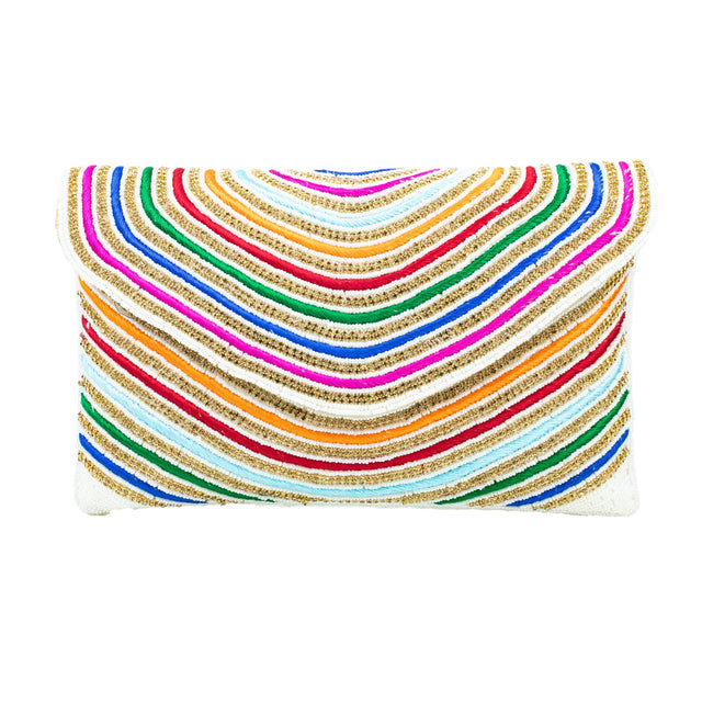 Cream Handcrafted  Beaded Chain Handbags