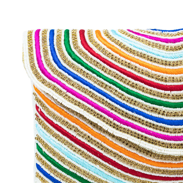 Cream Handcrafted  Beaded Chain Handbags