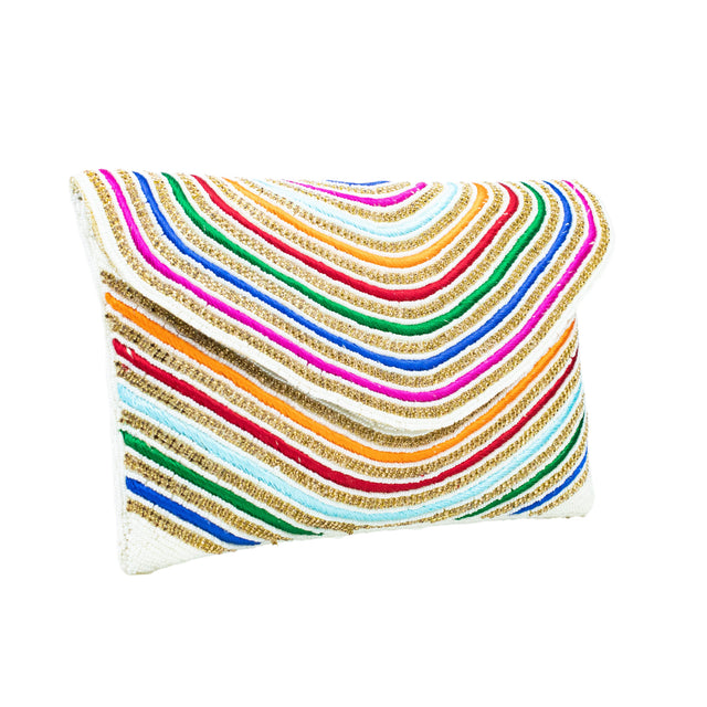 Cream Handcrafted  Beaded Chain Handbags