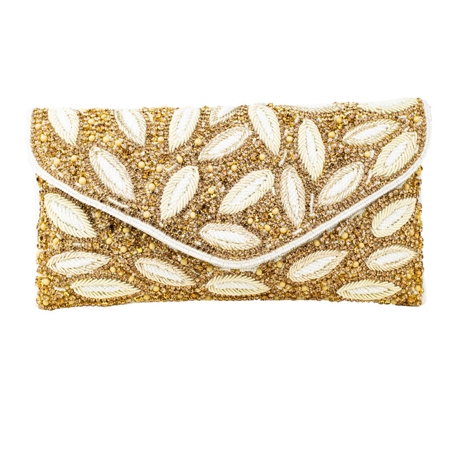 Cream Handcrafted  Beaded Chain Handbags