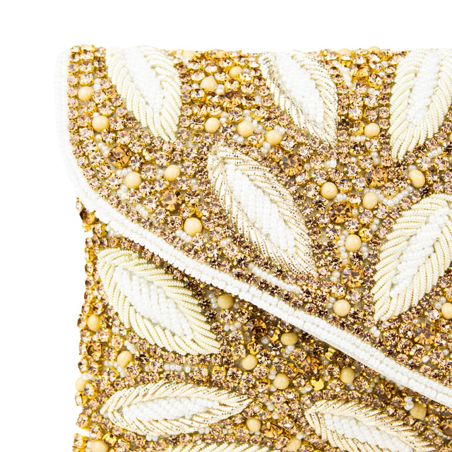 Cream Handcrafted  Beaded Chain Handbags