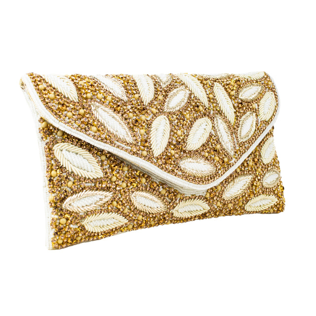 Cream Handcrafted  Beaded Chain Handbags