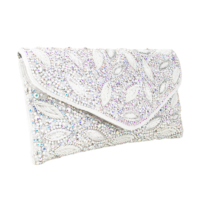 Glitter Silver Handcrafte Beaded Chain Handbags