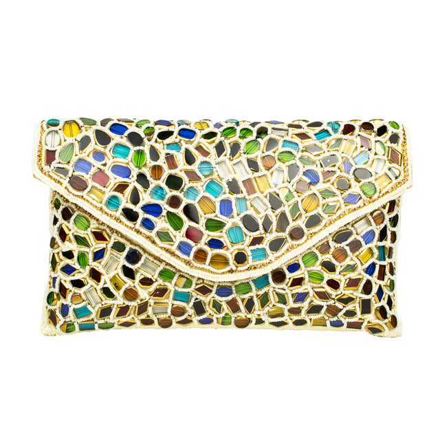 White Handcrafted Beads Work Beaded Chain Handbags