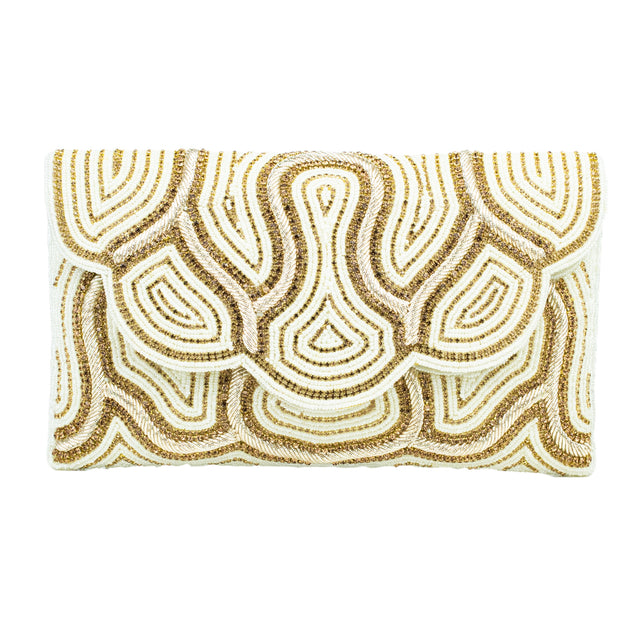 Cream Handcrafted  Beaded Chain Handbags