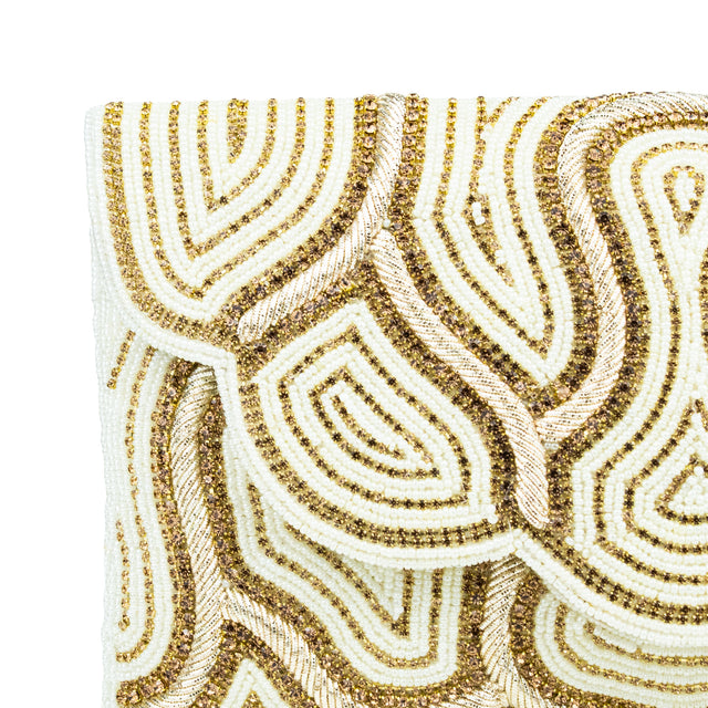 Cream Handcrafted  Beaded Chain Handbags