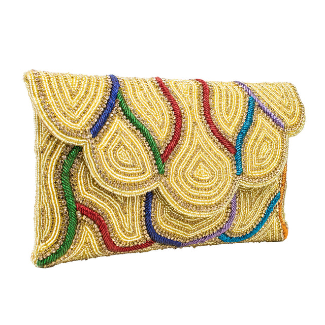 Gold Multi Handcrafted Beaded Chain Handbags