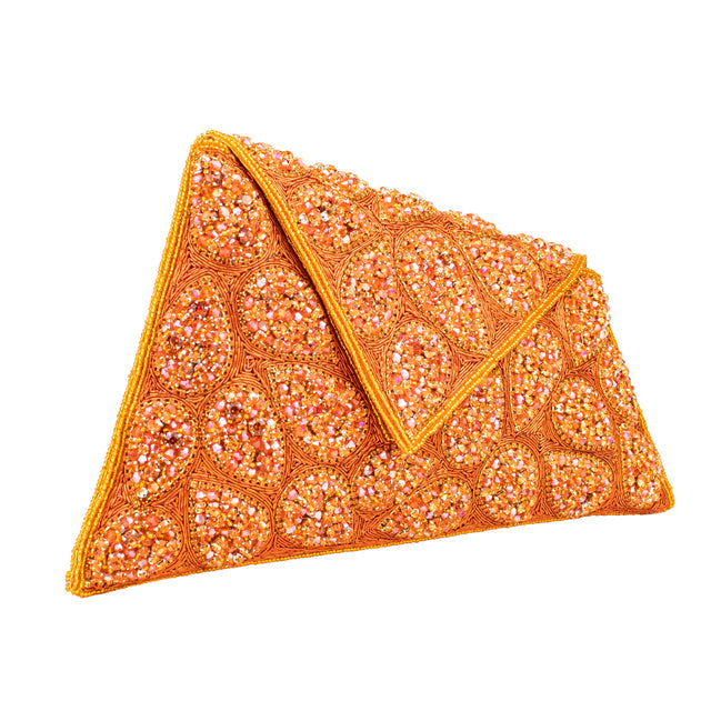 Orange Handcrafted Beads Work Beaded Chain Handbags