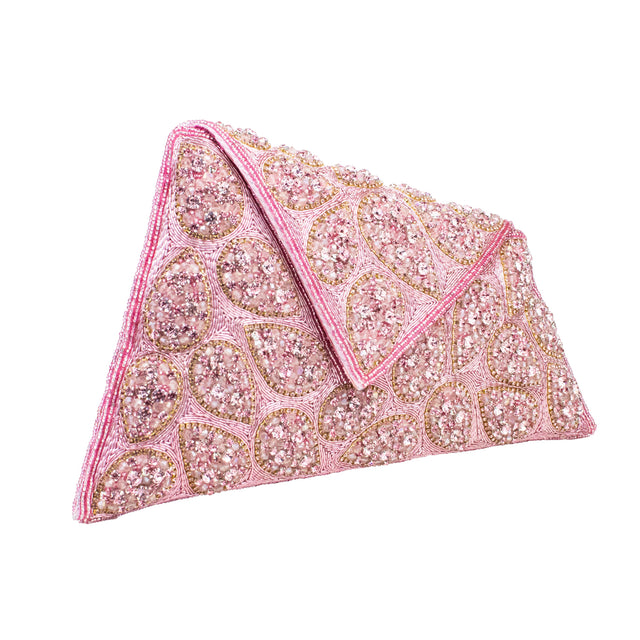 Pink Handcrafted Beads Work Beaded Chain Handbags