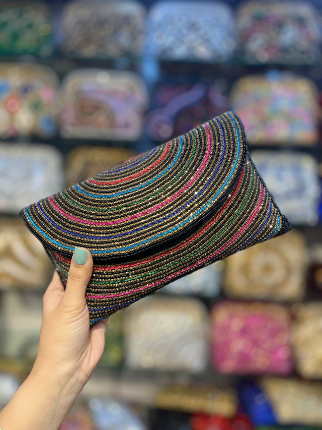 Black Multicolour Handcrafted Beaded Chain Handbags