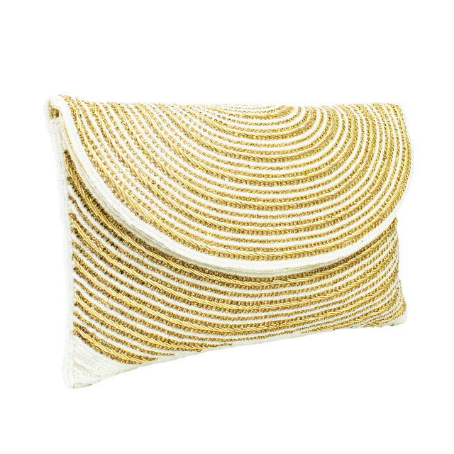 Cream Handcrafted  Beaded Chain Handbags