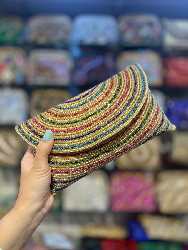 Handcrafted Gold Multicolour Beads Chain Handbags