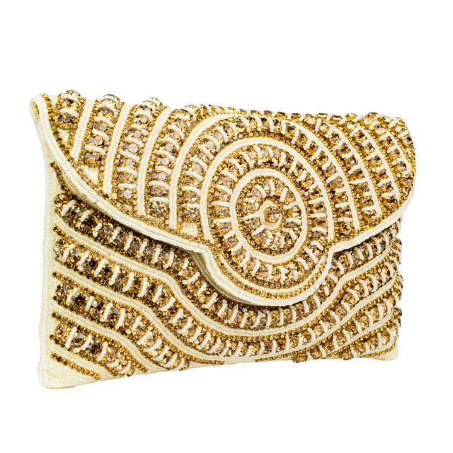 Cream Handcrafted  Beaded Chain Handbags