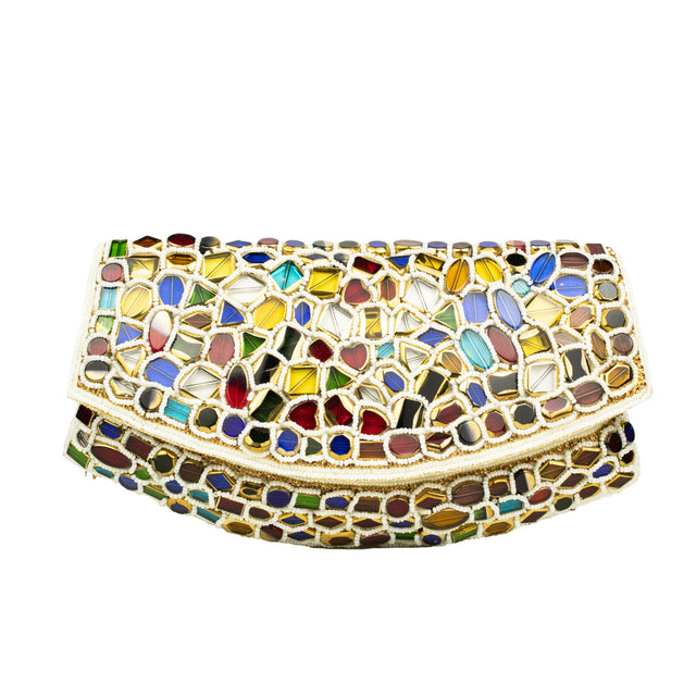 White Handcrafted Beads Work Beaded Chain Handbags