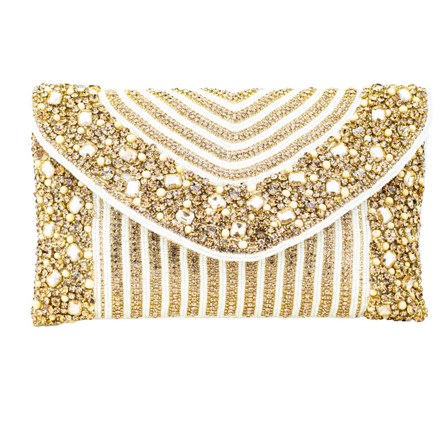 Cream Handcrafted  Beaded Chain Handbags