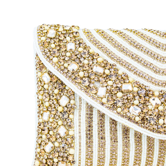 Cream Handcrafted  Beaded Chain Handbags