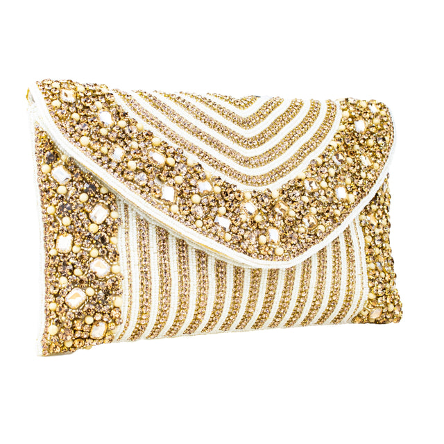 Cream Handcrafted  Beaded Chain Handbags