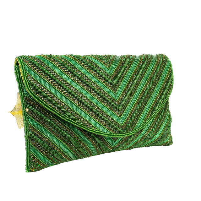 Green Handcrafted Beaded Chain Handbags