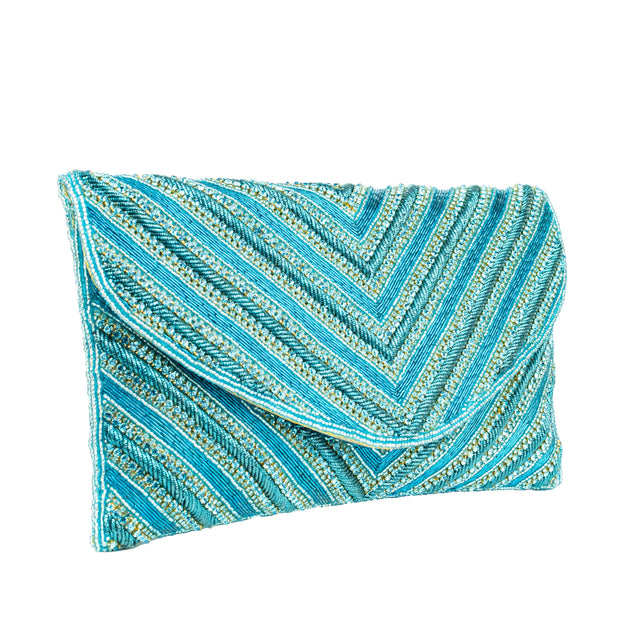 Light Blue Handcrafted Beads Work Beaded Chain Handbags