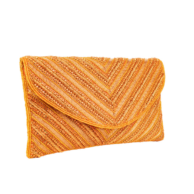 Orange Handcrafted Beads Work Beaded Chain Handbags