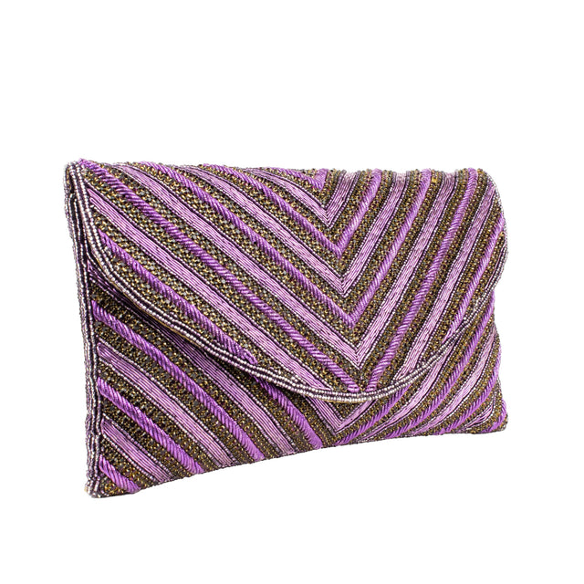 Purple Handcrafted Beads Work Beaded Chain Handbags