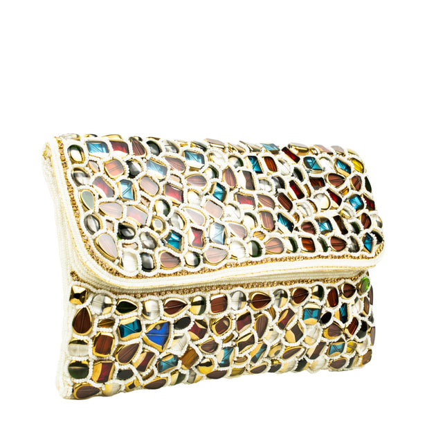 White Handcrafted Beads Work Beaded Chain Handbags