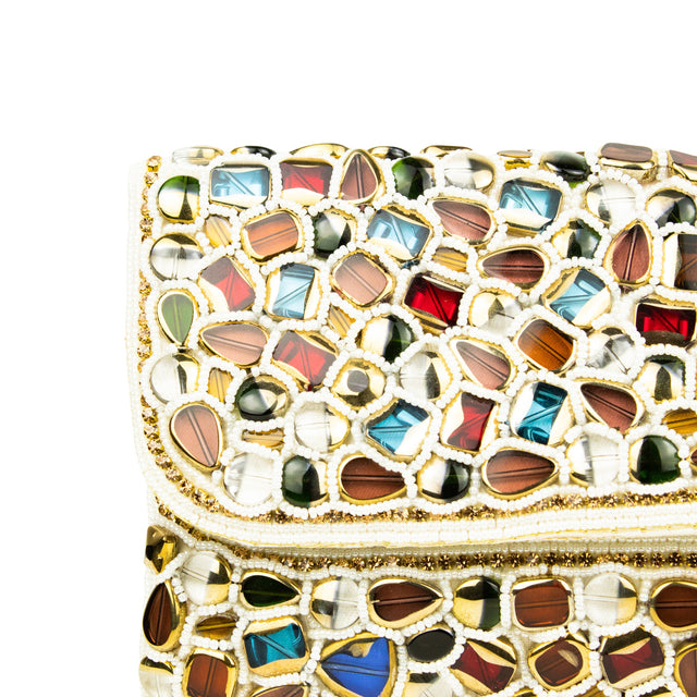 White Handcrafted Beads Work Beaded Chain Handbags