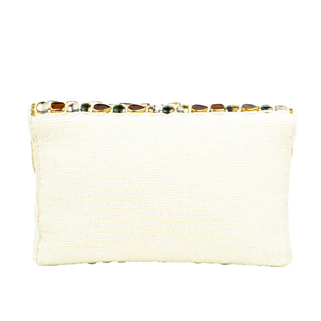 White Handcrafted Beads Work Beaded Chain Handbags