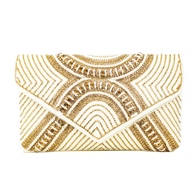 Cream Handcrafted Jute Crystal Embellished Handbags