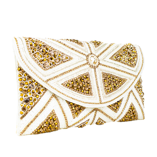 Cream Handcrafted Jute Crystal Embellished Handbags